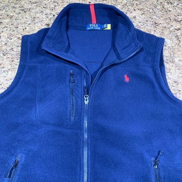EUC Ralph Lauren Polo Fleece Full Zip Vest Large Blue - Picture 4 of 5